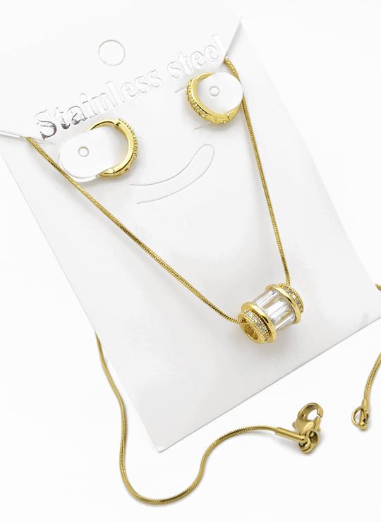 SET DE COLLAR, ARETES Y DIJE EN RODIO CON MICROCIRCIONES