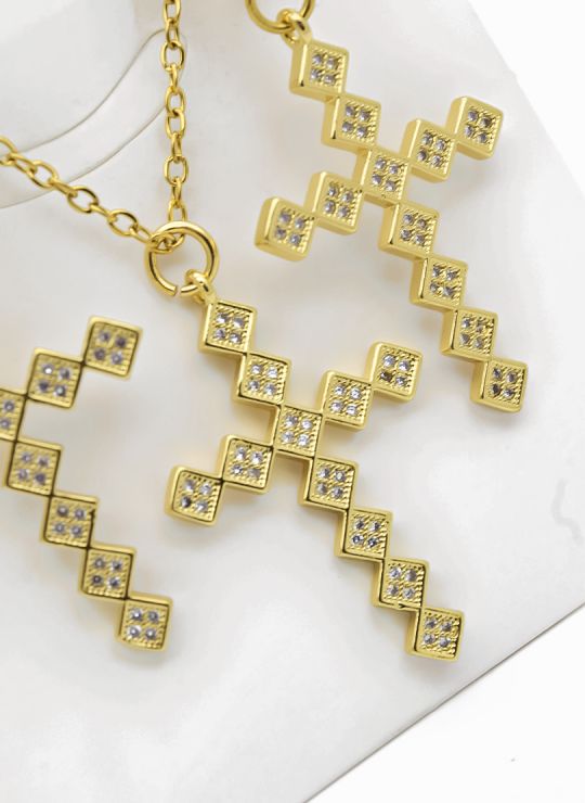 SET DE COLLAR, ARETES Y DIJE EN RODIO CON MICROCIRCIONES