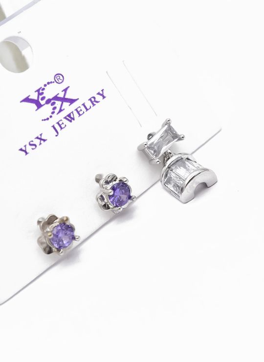 SET DE ARETES 1 PAR Y SOLITARIO TENDENCIA XUPING/ RODIO
