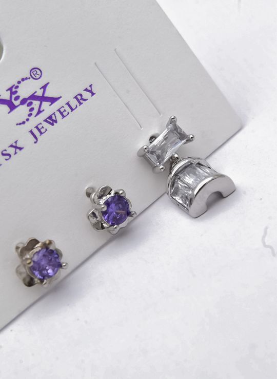 SET DE ARETES 1 PAR Y SOLITARIO TENDENCIA XUPING/ RODIO