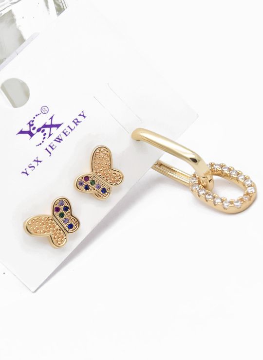 SET DE ARETES 1 PAR Y SOLITARIO TENDENCIA XUPING/ RODIO