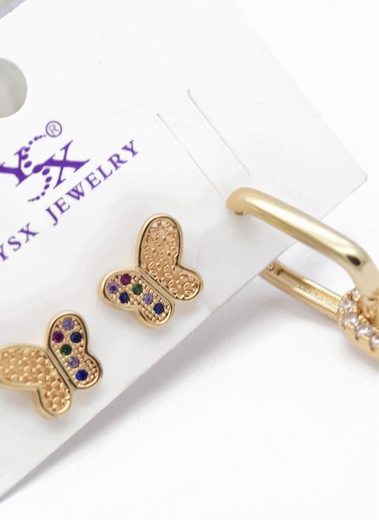 SET DE ARETES 1 PAR Y SOLITARIO TENDENCIA XUPING/ RODIO