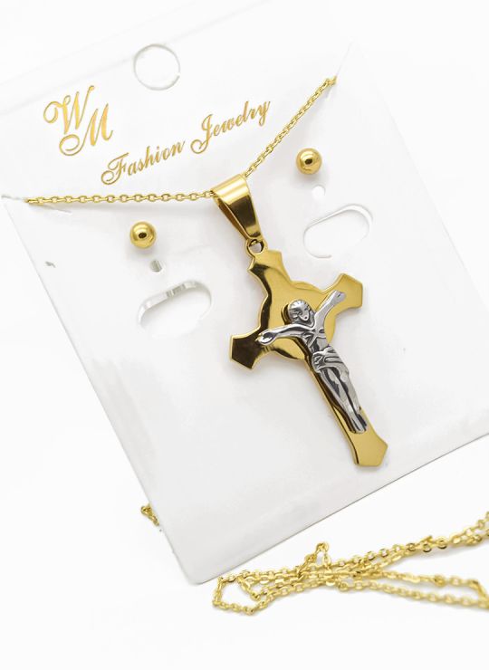 SET DE COLLAR, DIJE Y ARETES EN ACERO INOXIDABLE 316L