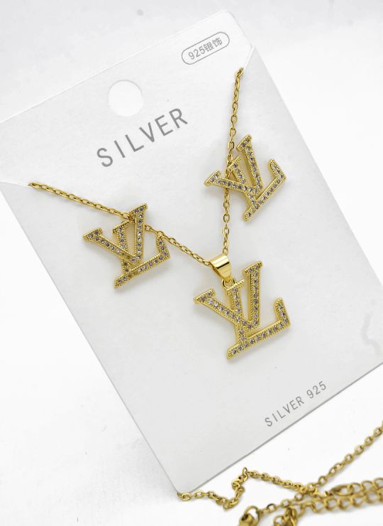 SET DE COLLAR, ARETES Y DIJE EN RODIO CON MICROCIRCIONES