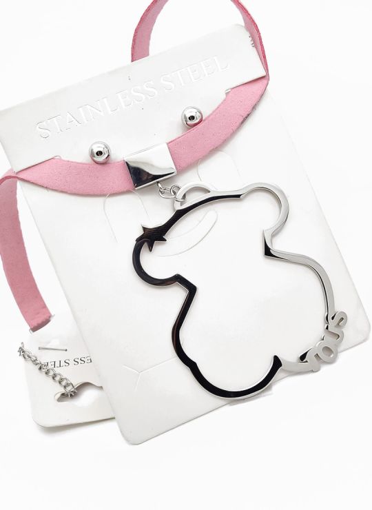SET DE COLLAR TIPO CHOKER, DIJE Y ARETES EN ACERO INOXIDABLE 316L