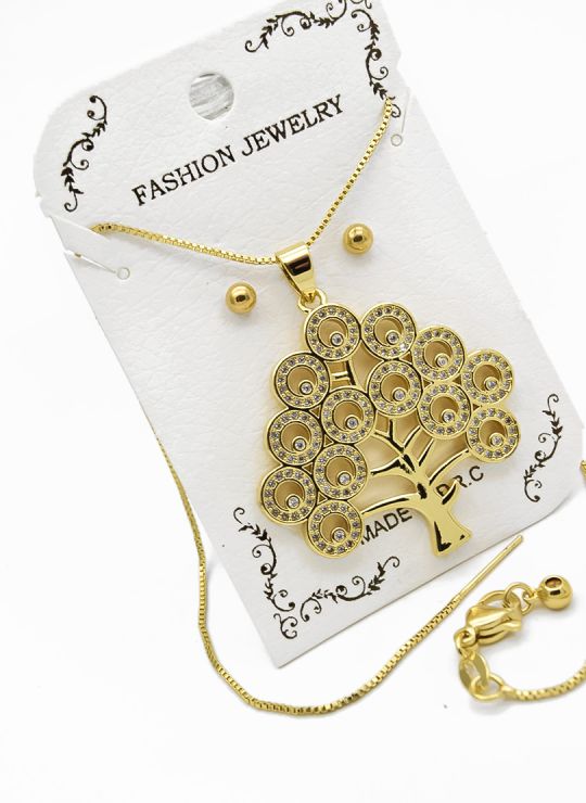 SET DE COLLAR, ARETES Y DIJE EN RODIO CON MICROCIRCIONES