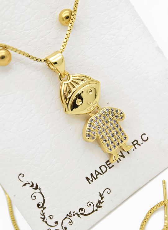 SET DE ARETES, DIJE Y CADENA EN RODIO CON MICROCIRCIONES (ARETES PODRIAN VARIAR)