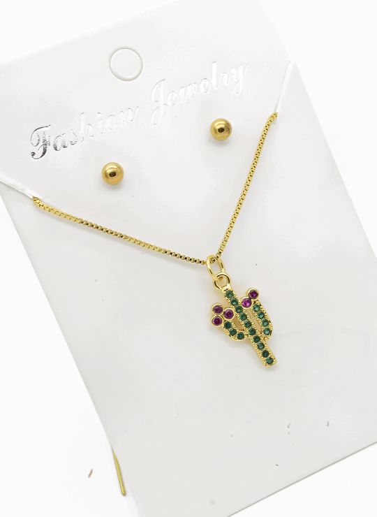 SET DE COLLAR Y ARETES - DIJE EN RODIO CON MICROCIRCIONES / GARANTIA