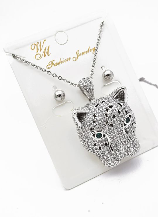 SET DE COLLAR Y ARETES - DIJE EN RODIO CON MICROCIRCIONES / GARANTIA