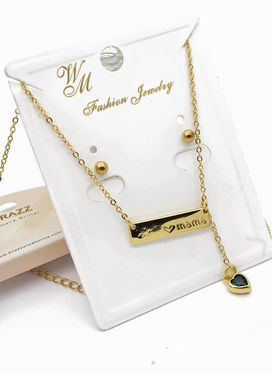 SET DE COLLAR Y ARETES - DIJE EN ORO GOLDFILLED CON MICROCIRCIONES / GARANTIA