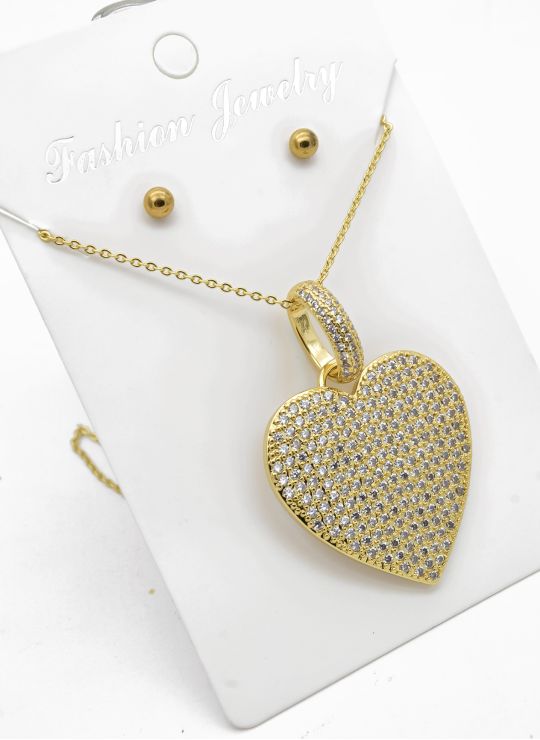 SET DE COLLAR Y ARETES - DIJE EN RODIO CON MICROCIRCIONES / GARANTIA