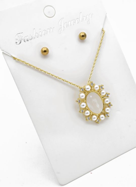 SET DE COLLAR Y ARETES - DIJE EN RODIO CON MICROCIRCIONES / GARANTIA