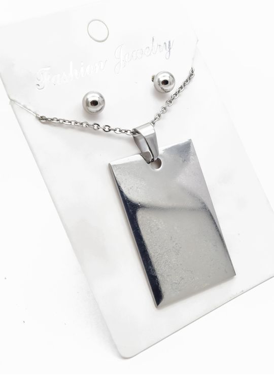SET DE COLLAR, DIJE Y ARETES EN ACERO INOXIDABLE 316L