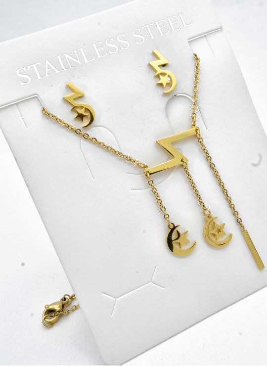 SET DE COLLAR, DIJE Y ARETES EN ACERO INOXIDABLE 316L