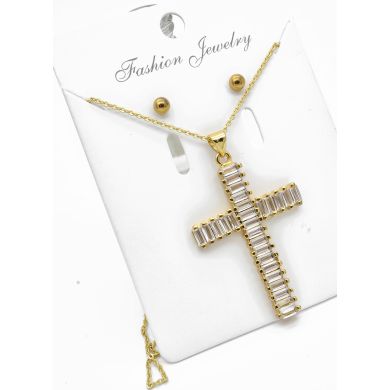 SET DE COLLAR, ARETES Y DIJE EN RODIO CON MICROCIRCIONES / GARANTIA
