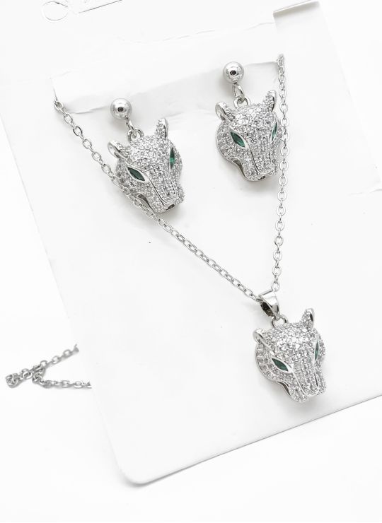SET DE COLLAR Y DIJE EN RODIO CON MICROCIRCIONES / GARANTIA