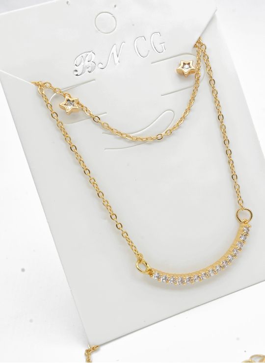 SET DE COLLAR, ARETES Y DIJE EN RODIO CON MICROCIRCIONES / GARANTIA