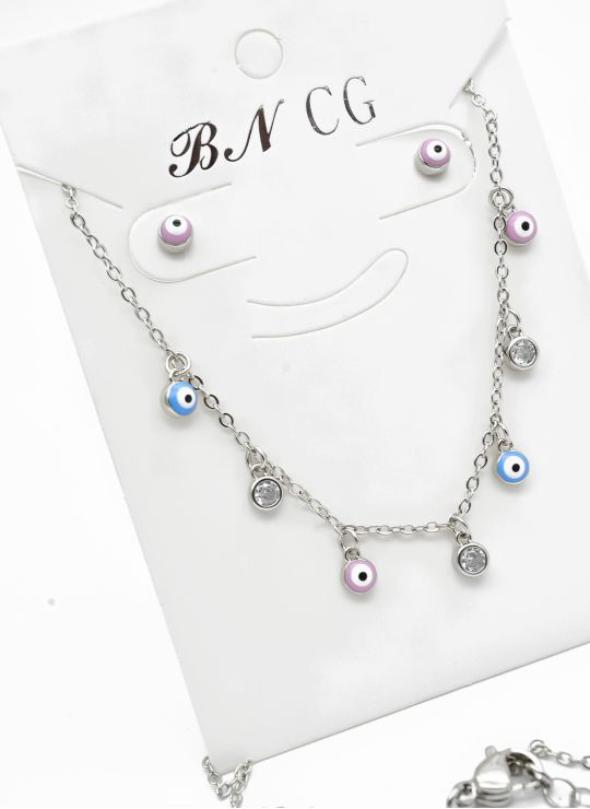 SET DE COLLAR, ARETES Y DIJE EN RODIO CON MICROCIRCIONES / GARANTIA