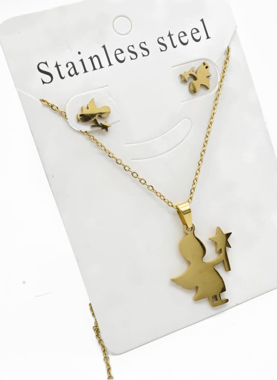 SET DE COLLAR, DIJE Y ARETES EN ACERO INOXIDABLE 316L