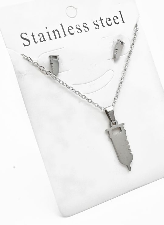 SET DE COLLAR, DIJE Y ARETES EN ACERO INOXIDABLE 316L