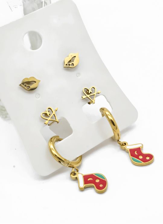 SET DE ARETES X 3 CRISTALES SURTIDO/ACERO INOXIDABLE