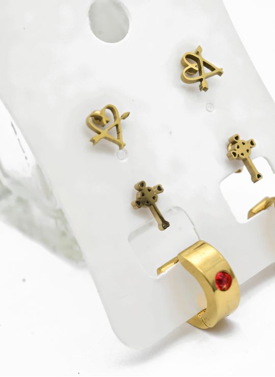 SET DE ARETES X 3 CRISTALES SURTIDO/ACERO INOXIDABLE