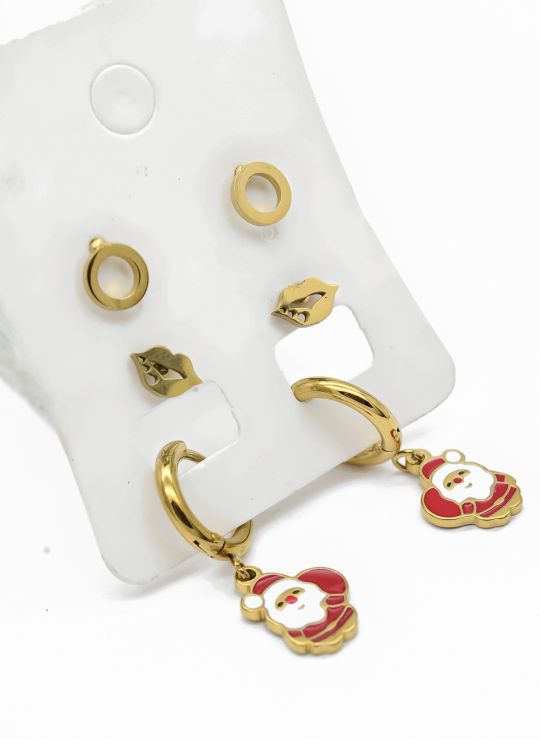 SET DE ARETES X 3 CRISTALES SURTIDO/ACERO INOXIDABLE
