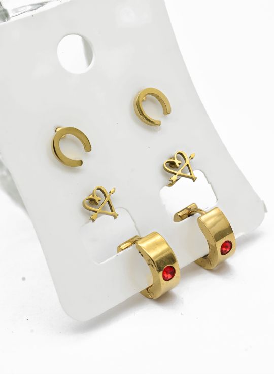 SET DE ARETES X 3 CRISTALES SURTIDO/ACERO INOXIDABLE