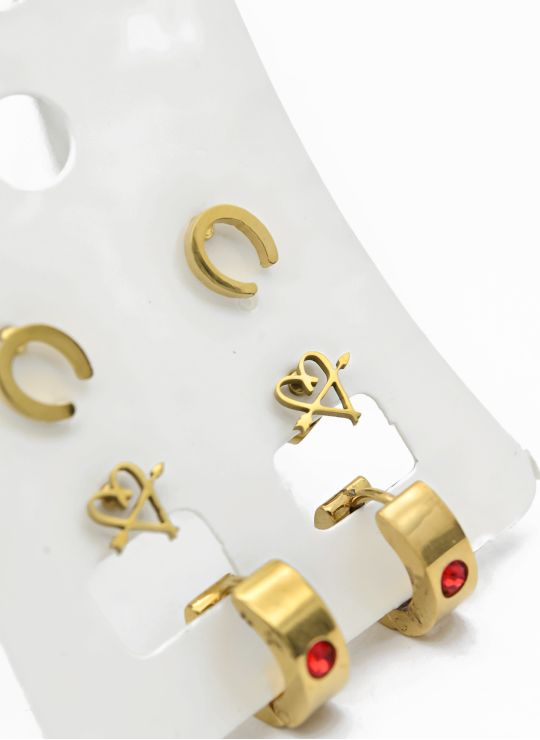 SET DE ARETES X 3 CRISTALES SURTIDO/ACERO INOXIDABLE