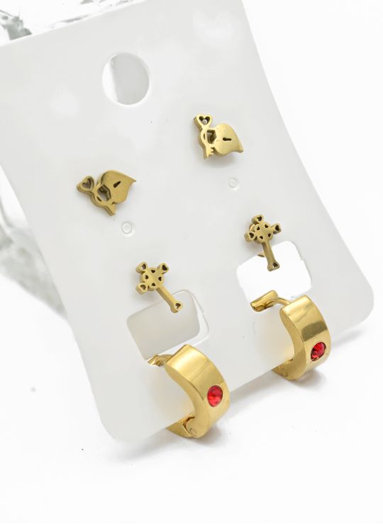 SET DE ARETES X 3 CRISTALES SURTIDO/ACERO INOXIDABLE