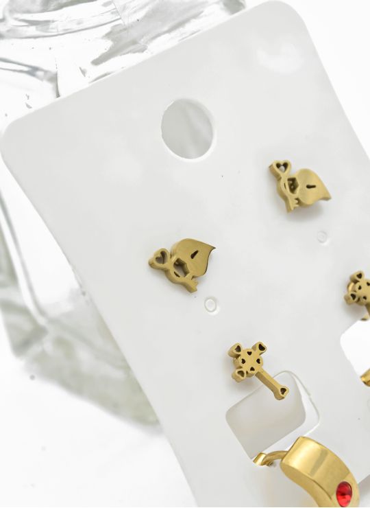SET DE ARETES X 3 CRISTALES SURTIDO/ACERO INOXIDABLE