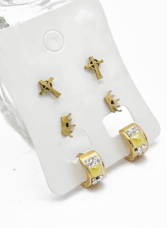 SET DE ARETES X 3 CRISTALES SURTIDO/ACERO INOXIDABLE