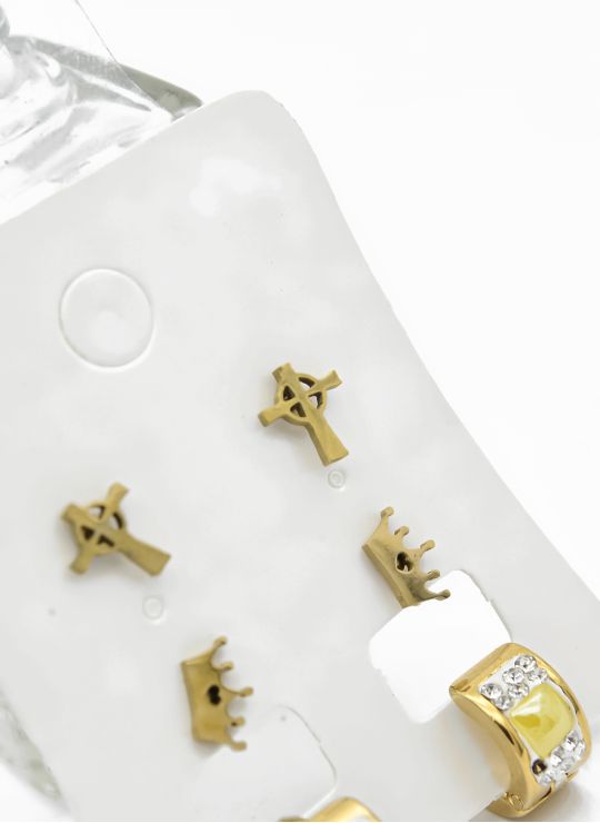 SET DE ARETES X 3 CRISTALES SURTIDO/ACERO INOXIDABLE