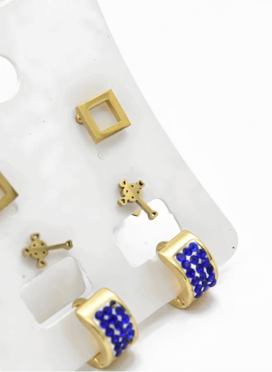 SET DE ARETES X 3 CRISTALES SURTIDO/ACERO INOXIDABLE