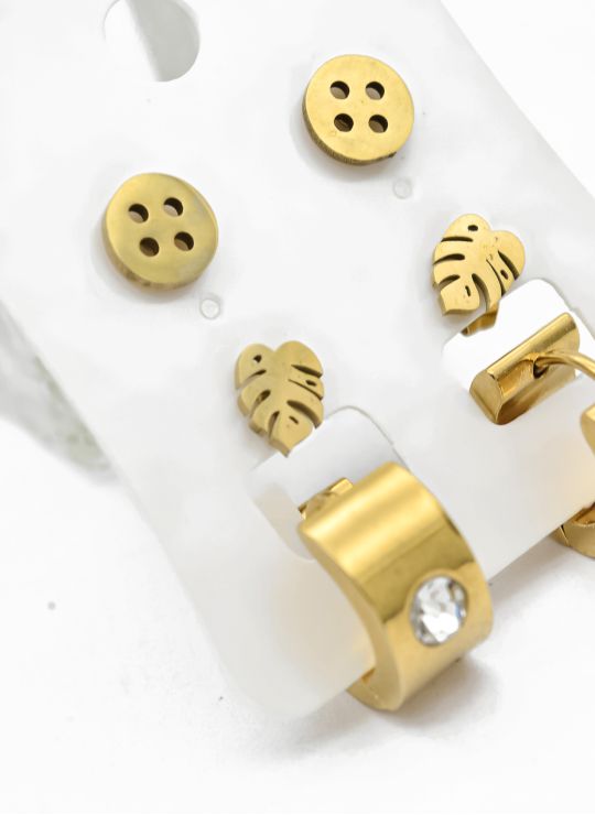 SET DE ARETES X 3 CRISTALES SURTIDO/ACERO INOXIDABLE