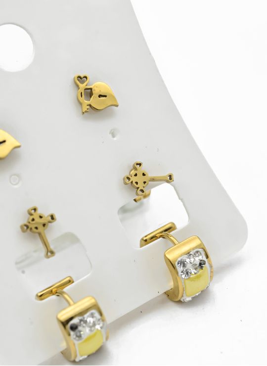 SET DE ARETES X 3 CRISTALES SURTIDO/ACERO INOXIDABLE