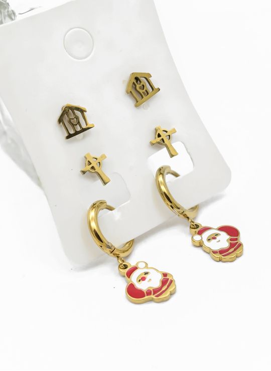 SET DE ARETES X 3 CRISTALES SURTIDO/ACERO INOXIDABLE