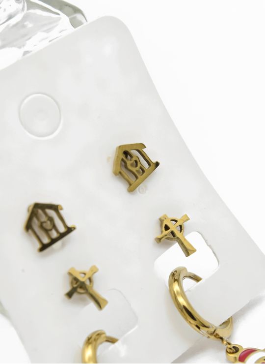 SET DE ARETES X 3 CRISTALES SURTIDO/ACERO INOXIDABLE