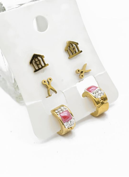 SET DE ARETES X 3 CRISTALES SURTIDO/ACERO INOXIDABLE