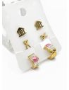 SET DE ARETES X 3 CRISTALES SURTIDO/ACERO INOXIDABLE