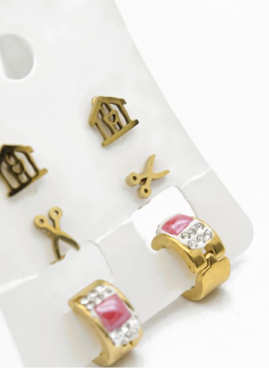 SET DE ARETES X 3 CRISTALES SURTIDO/ACERO INOXIDABLE