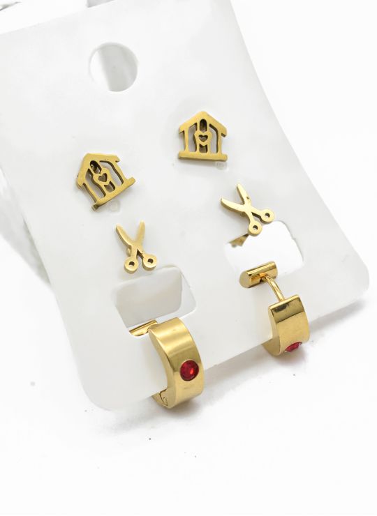 SET DE ARETES X 3 CRISTALES SURTIDO/ACERO INOXIDABLE