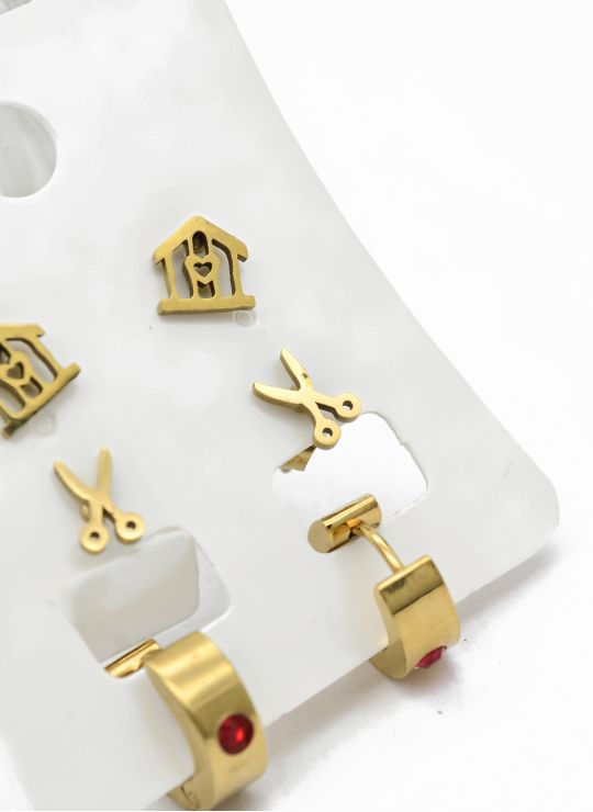 SET DE ARETES X 3 CRISTALES SURTIDO/ACERO INOXIDABLE