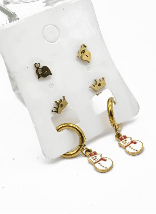 SET DE ARETES X 3 CRISTALES SURTIDO/ACERO INOXIDABLE