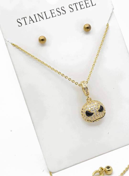SET DE COLLAR, ARETES Y DIJE EN RODIO CON MICROCIRCIONES/GARANTIA
