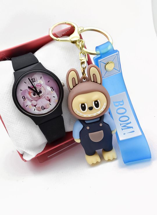 SET DE RELOJ CON LLAVERO PERSONAJE Y ESTUCHE DE LUJO