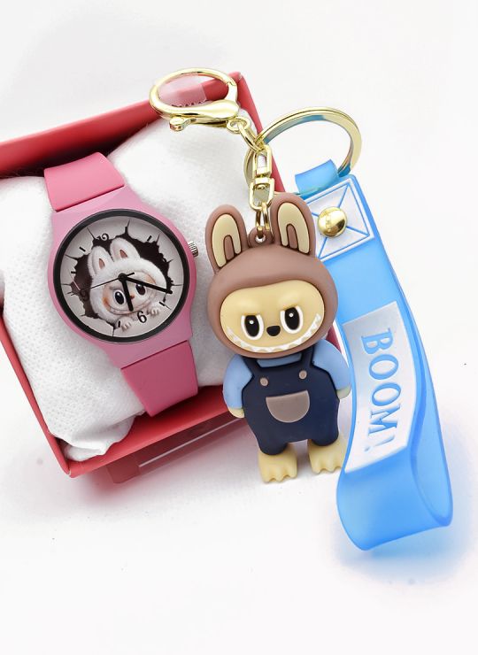 SET DE RELOJ CON LLAVERO PERSONAJE Y ESTUCHE DE LUJO
