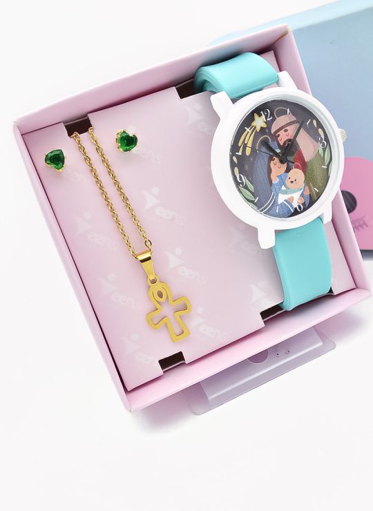 SET DE RELOJ METALICO CON COLLAR EN ACERO INOXIDABLE Y ESTUCHE