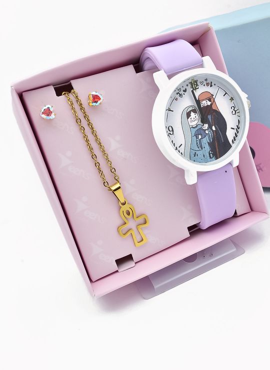 SET DE RELOJ METALICO CON COLLAR EN ACERO INOXIDABLE Y ESTUCHE