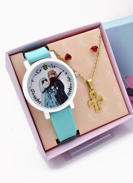 SET DE RELOJ METALICO CON COLLAR EN ACERO INOXIDABLE Y ESTUCHE